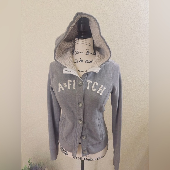 Abercrombie & Fitch Tops - Y2K Icon! Abercrombie & Fitch Sherpa-Lined Logo Hoodie - Grey - Size Large